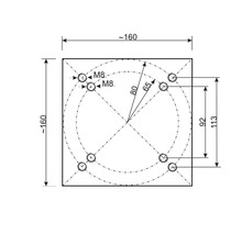 Technische Zeichnung mit Maßangaben für Montage