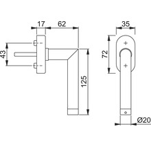 Technische Zeichnung eines Türgriffs mit Maßangaben