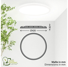 Skizze einer runden Deckenleuchte mit Maßangaben in Millimetern