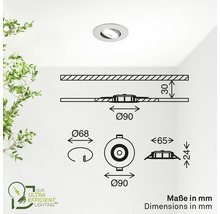 Deckeneinbaustrahler mit Maßangaben in Millimeter