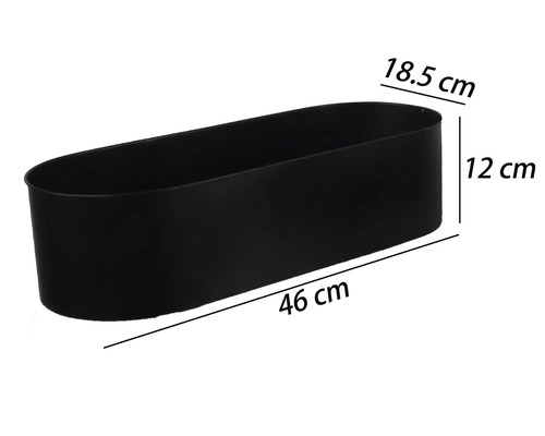 Länglicher Pflanzkasten mit den Maßen 46 cm Länge, 18,5 cm Breite und 12 cm Höhe.