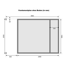 Fundamentplan ohne Boden mit Maßangaben in Millimeter