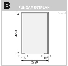 Fundamentplan mit Maßangaben in Millimeter