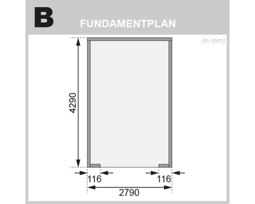 Fundamentplan mit Maßangaben in Millimeter