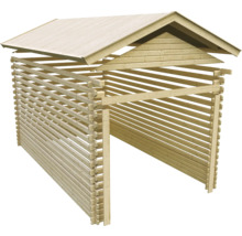 Holzgarage mit Lamellenwänden und Satteldach