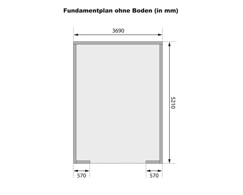 Grundriss ohne Boden mit Maßangaben in Millimeter