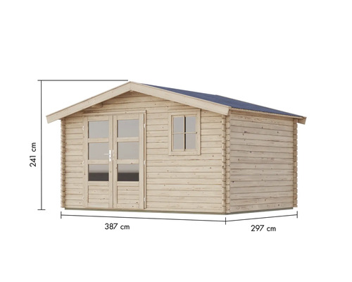 Holzgartenhaus mit Fenster und Doppeltür, Maße 387 x 297 x 241 cm