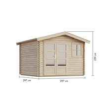 Gartenhaus aus Holz mit Fenster und Doppeltür, Maße 297 mal 297 mal 239 Zentimeter