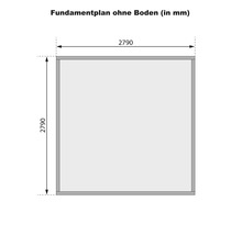 Fundamentplan ohne Boden mit den Maßen 2790 mal 2790 Millimeter.