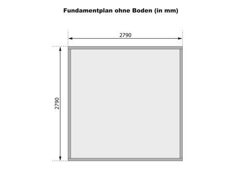 Fundamentplan ohne Boden mit den Maßen 2790 mal 2790 Millimeter.