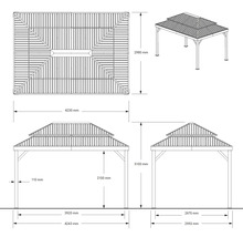 Technische Zeichnung eines Pavillons mit Maßangaben