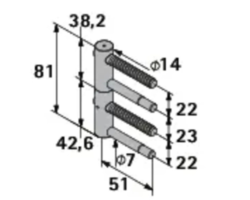 Technische Zeichnung eines Türbandes mit Maßangaben
