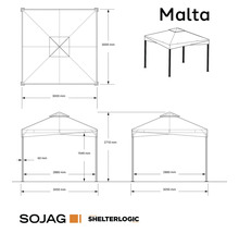 Technische Zeichnung des Malta Pavillons mit Maßangaben