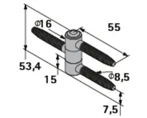 Technische Zeichnung eines Verbinderstücks mit Maßangaben.