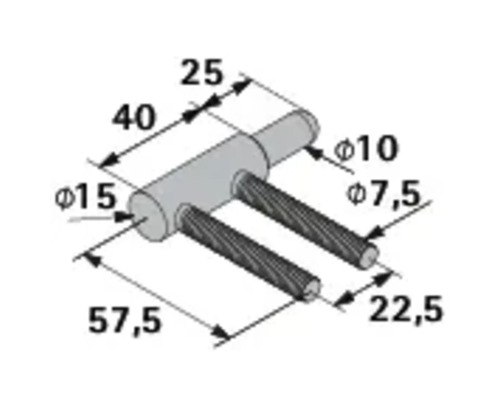 Technische Zeichnung eines Drahtseilhalters mit Maßangaben