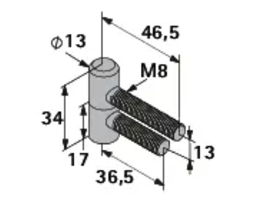 Technische Zeichnung eines Bolzenriegels mit Maßangaben