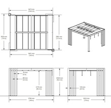 Technische Zeichnung eines Pavillons mit Maßangaben