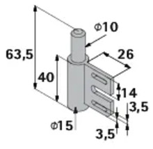 Technische Zeichnung eines Möbelscharniers mit Maßangaben