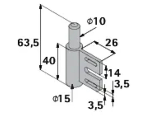 Technische Zeichnung eines Möbelscharniers mit Maßangaben