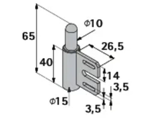 Technische Zeichnung eines Möbelbeschlags mit Maßangaben
