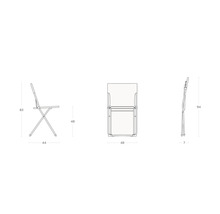 Technische Zeichnung eines Klappstuhls mit Maßangaben