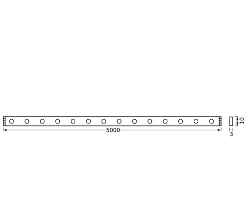 Technische Zeichnung eines LED-Streifens mit den Abmessungen 5000 Millimeter Länge, 10 Millimeter Breite und 3 Millimeter Höhe.
