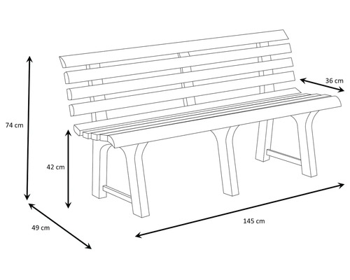 Skizze einer Gartenbank mit Maßangaben