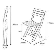 Technische Zeichnung eines Klappstuhls mit Maßangaben