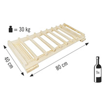 Weinregal aus Holz für neun Flaschen, 80 mal 40 Zentimeter, belastbar bis 30 Kilogramm