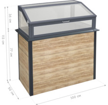 Frühbeet mit Holzoptik und Maßangaben