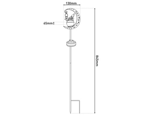 Technische Zeichnung einer Gartenleuchte mit Monddesign, Gesamthöhe 845 mm