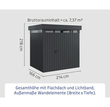Abmessungen eines Geräteschuppens mit Flachdach und Lichtband