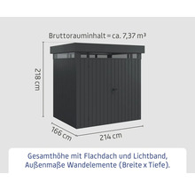 Abmessungen eines Geräteschuppens mit Flachdach und Lichtband