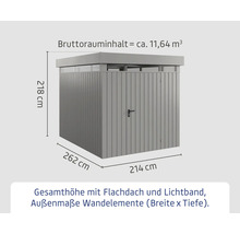 Abmessungen eines Gerätehauses mit Flachdach und Lichtband