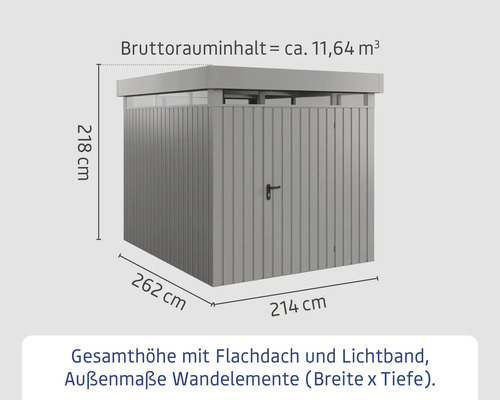 Abmessungen eines Gerätehauses mit Flachdach und Lichtband