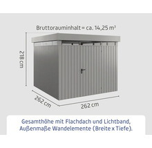 Abmessungen des Gerätehauses mit Flachdach