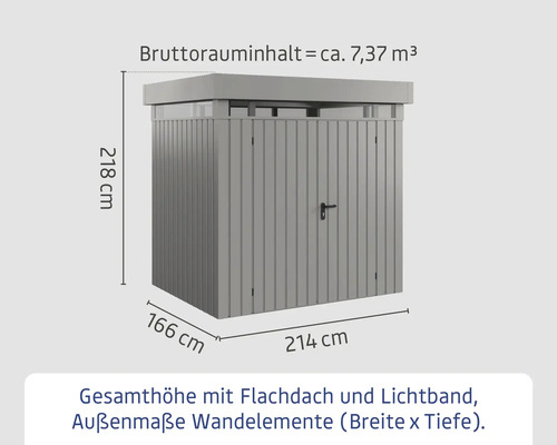 Abmessungen eines Gerätehauses mit Flachdach und Lichtband