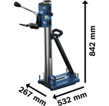 Bosch Diamantbohrständer GCR 180 Professional: 842 Millimeter Höhe, 532 Millimeter Länge und 267 Millimeter Breite.