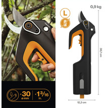 Fiskars Akku-Gartenschere zum Schneiden von Ästen bis zu einem Durchmesser von 30 Millimeter.