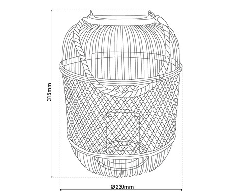 Skizze einer Laterne mit den Maßen 315 mm Höhe und 230 mm Durchmesser