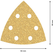 Dreieckschleifpapier mit 93 mm Kantenlänge und sechs Löchern