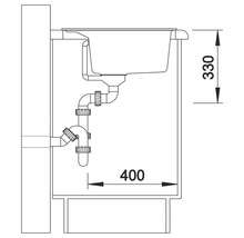 Zeichnung eines Spülbeckens mit Maßen 330 und 400