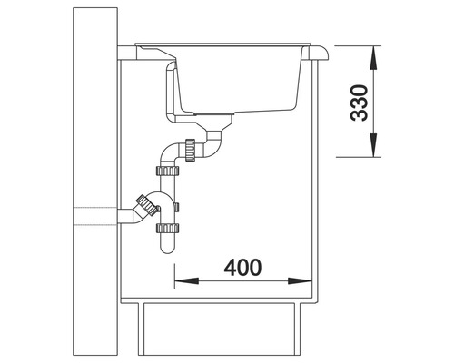 Zeichnung eines Spülbeckens mit Maßen 330 und 400