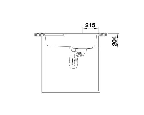 Technische Zeichnung einer Spüle mit Maßangaben