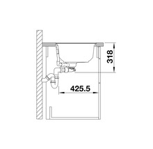 Technische Zeichnung einer Spüle mit Abmessungen.