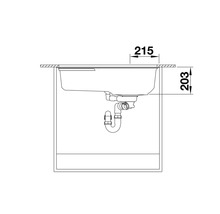 Technische Zeichnung einer Spüle mit den Maßen 215 und 203 Millimeter.