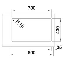 Technische Zeichnung einer Spüle mit Maßangaben.