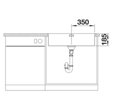 Technische Zeichnung eines Spülbeckens mit Maßen zur Montage