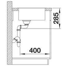 Technische Zeichnung eines Spülbeckens mit Abmessungen 285 und 400.