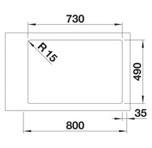 Technische Zeichnung eines Spülbeckens mit Maßen.